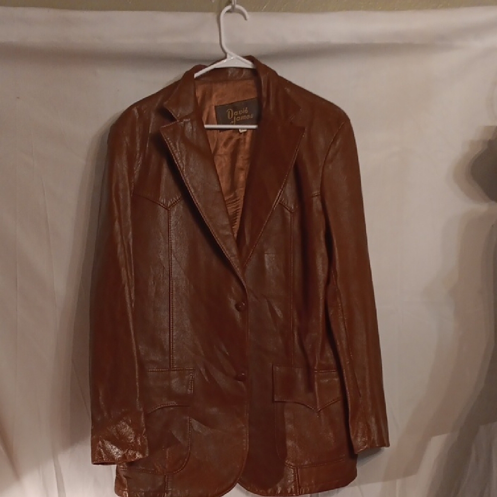 Vintage David James Brown Leather Jacket Size 44R